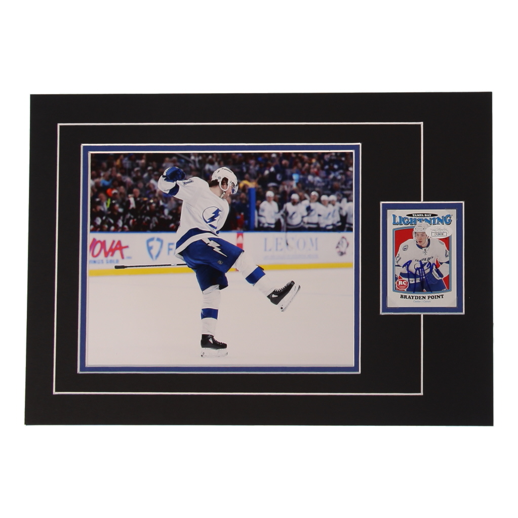 Brayden Point Signed 12x17 Custom Matted Sports Card Display with Photo (JSA) at PristineAuction.com Brayden Point Signed 12x17 Custom Matted Sports Card Display with Photo (JSA) at PristineAuction.com