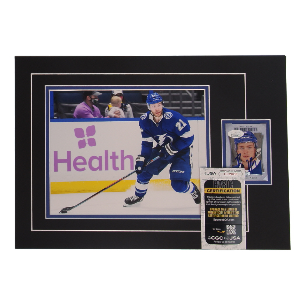Brayden Point Signed 12x17 Custom Matted Sports Card Display with Photo (JSA) at PristineAuction.com Brayden Point Signed 12x17 Custom Matted Sports Card Display with Photo (JSA) at PristineAuction.com