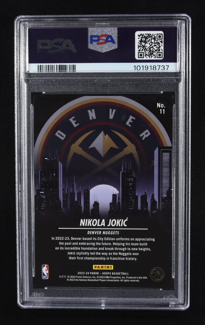 Nikola Jokic 2023-24 Hoops City Edition Hyper Green #11 #17/25 (PSA 10) at PristineAuction.com Nikola Jokic 2023-24 Hoops City Edition Hyper Green #11 #17/25 (PSA 10) at PristineAuction.com