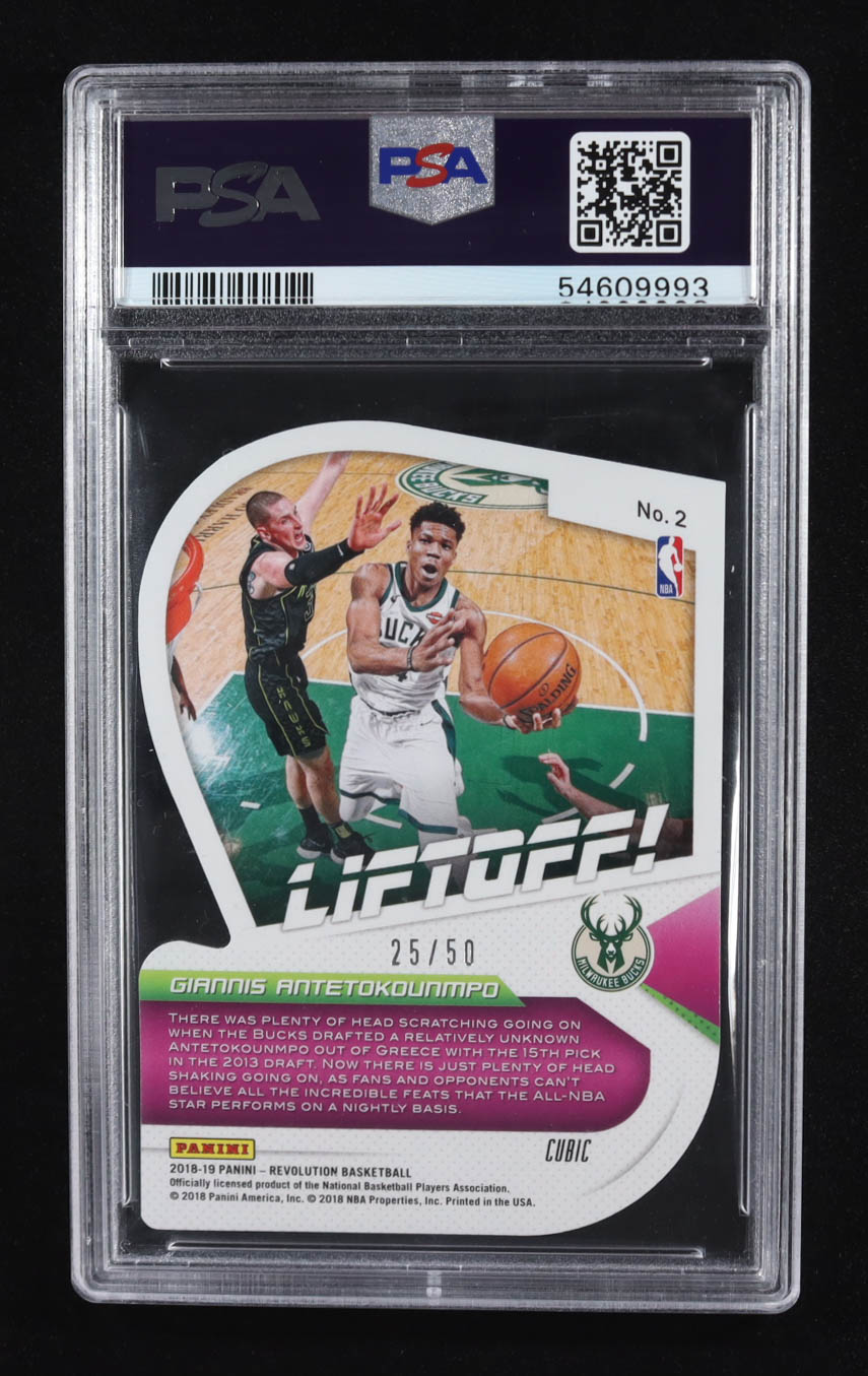 Giannis Antetokounmpo 2018-19 Panini Revolution Liftoff! Cubic #2 #25/50 (PSA 10) at PristineAuction.com Giannis Antetokounmpo 2018-19 Panini Revolution Liftoff! Cubic #2 #25/50 (PSA 10) at PristineAuction.com