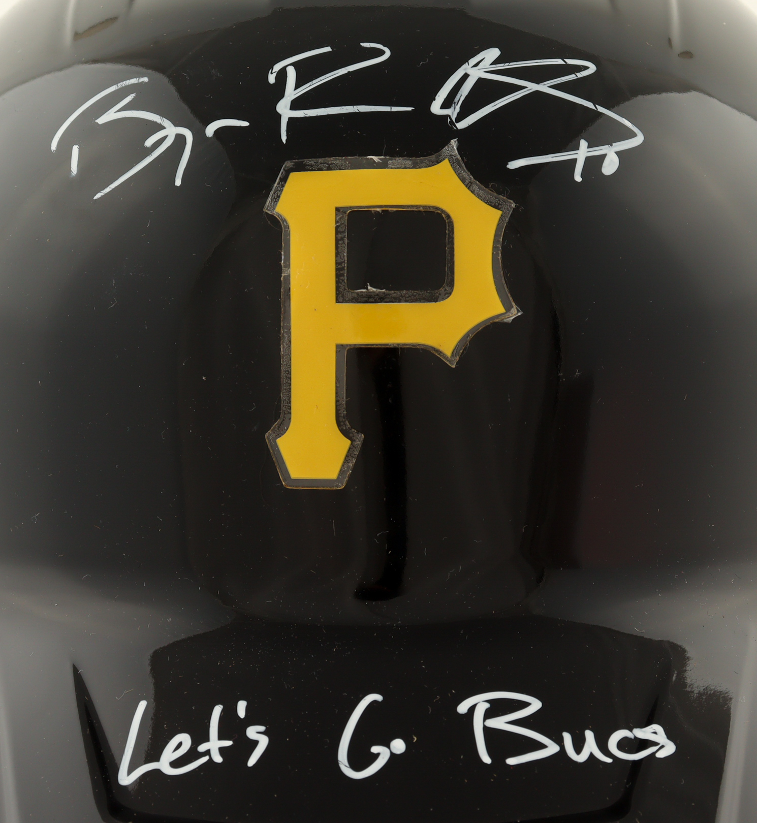 Bryan Reynolds Signed Pirates Full-Size Batting Helmet with Stand Inscribed "Let's Go Bucks" (TSE) at PristineAuction.com Bryan Reynolds Signed Pirates Full-Size Batting Helmet with Stand Inscribed "Let's Go Bucks" (TSE) at PristineAuction.com