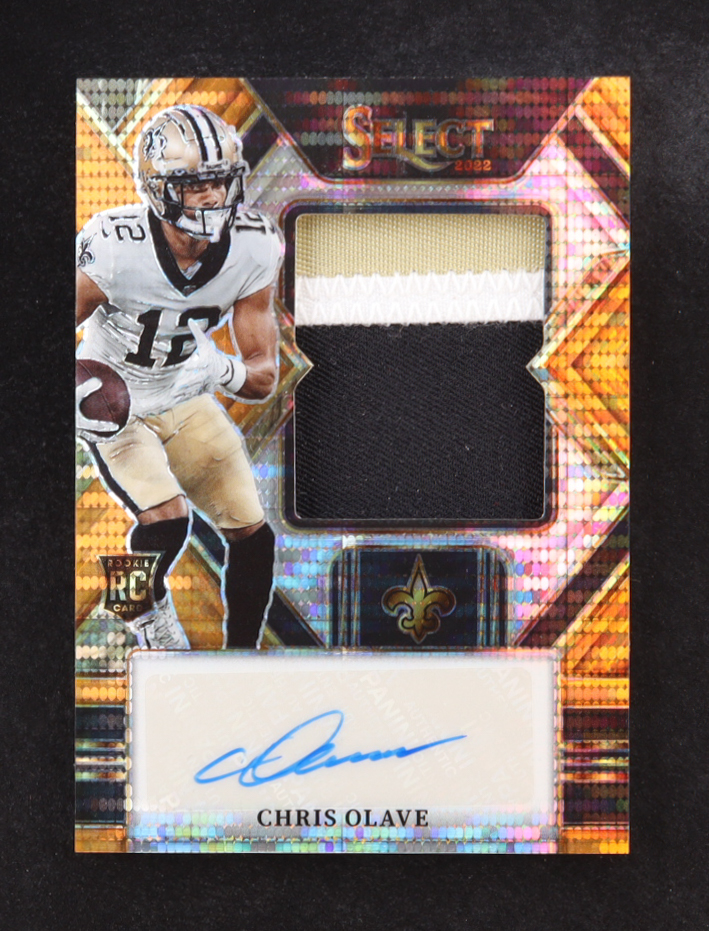 Chris Olave 2022 Select Jumbo Rookie Signature Swatches Prizm Neon Orange Pulsar #9 #11/30 RC at PristineAuction.com Chris Olave 2022 Select Jumbo Rookie Signature Swatches Prizm Neon Orange Pulsar #9 #11/30 RC at PristineAuction.com