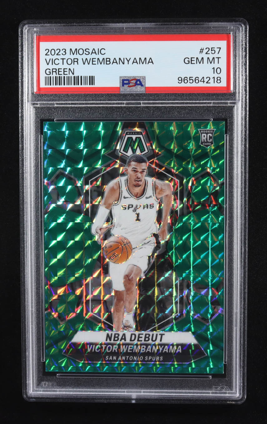 Victor Wembanyama 2023-24 Panini Mosaic Mosaic Green #257 NBA Debut RC (PSA 10) at PristineAuction.com Victor Wembanyama 2023-24 Panini Mosaic Mosaic Green #257 NBA Debut RC (PSA 10) at PristineAuction.com