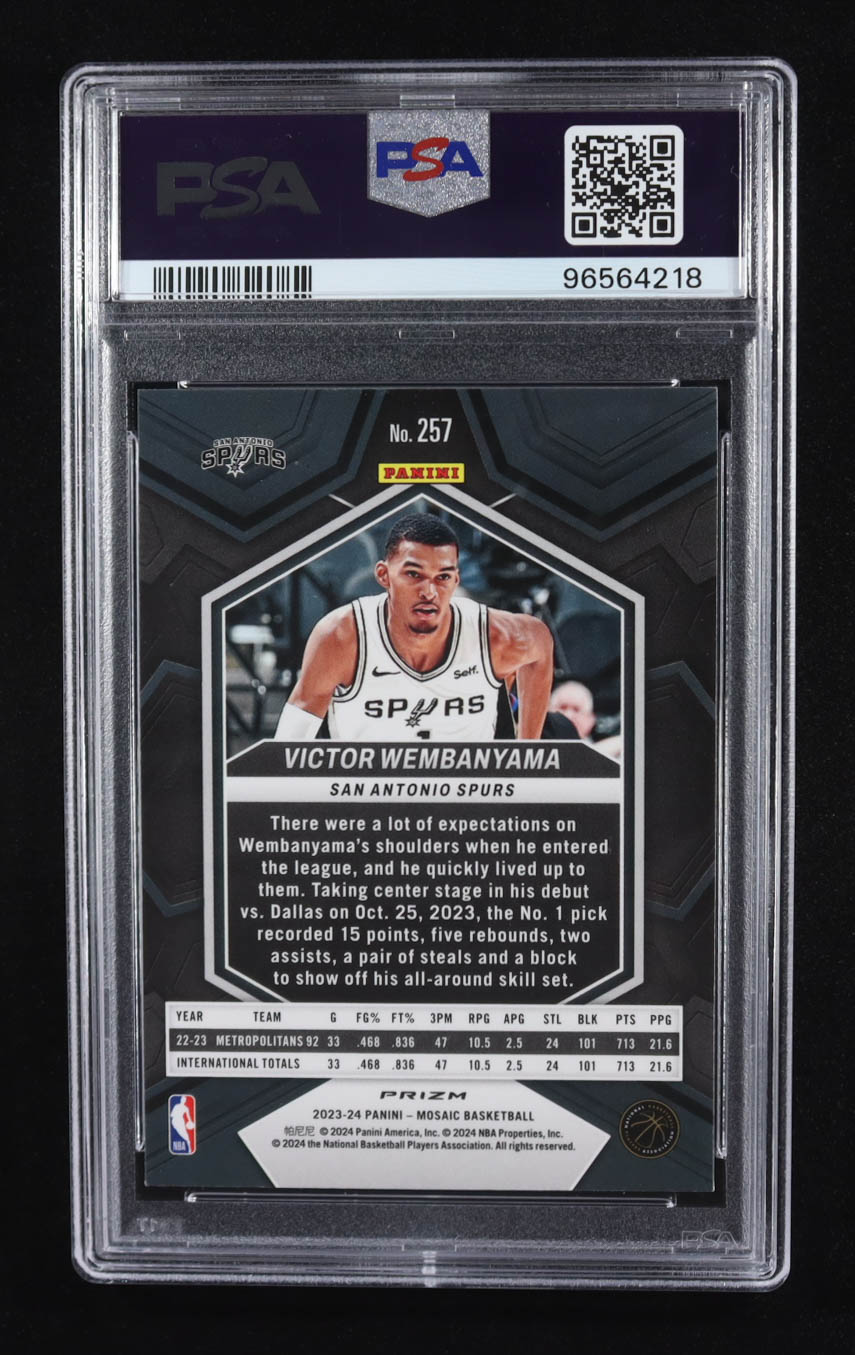 Victor Wembanyama 2023-24 Panini Mosaic Mosaic Green #257 NBA Debut RC (PSA 10) at PristineAuction.com Victor Wembanyama 2023-24 Panini Mosaic Mosaic Green #257 NBA Debut RC (PSA 10) at PristineAuction.com
