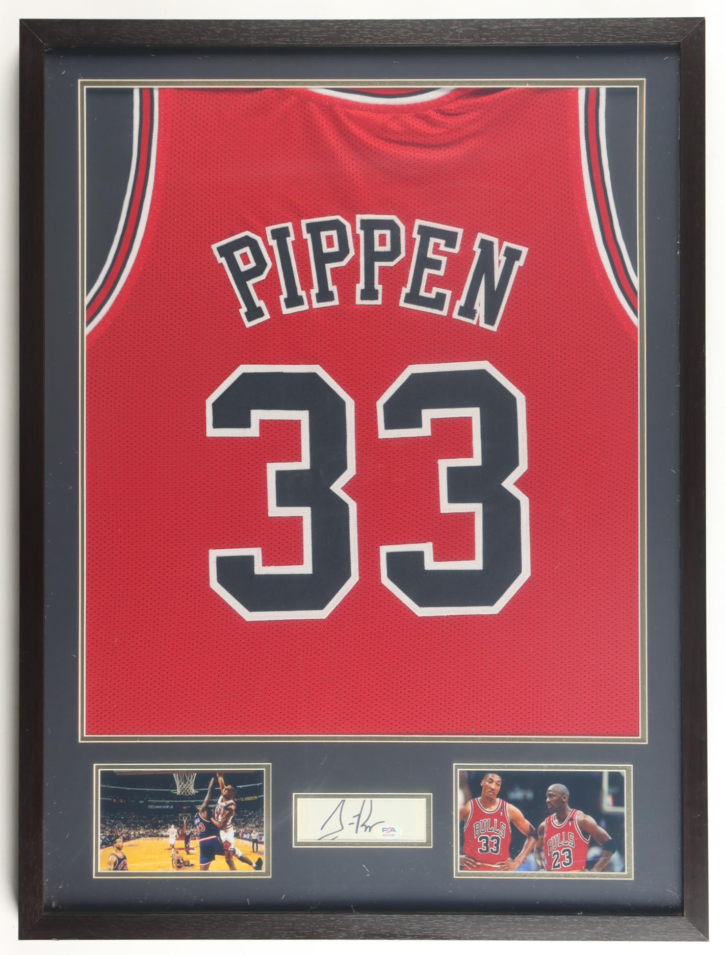 Scottie Pippen Signed Custom Framed Cut Display With Jersey (PSA) at PristineAuction.com Scottie Pippen Signed Custom Framed Cut Display With Jersey (PSA) at PristineAuction.com
