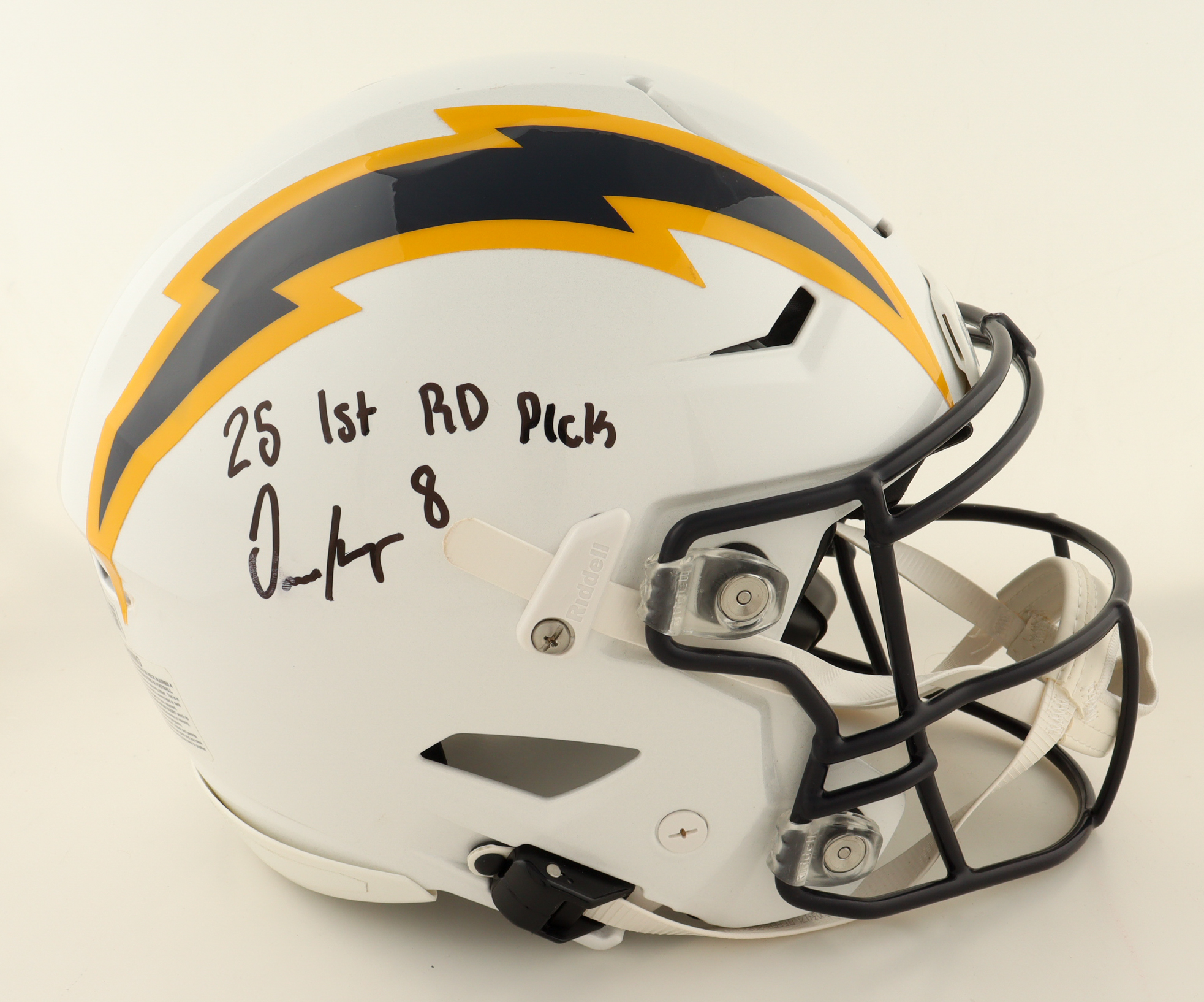Omarion Hampton Signed Chargers Full-Size Authentic On-Field Speed Helmet Inscribed "25 1st Rd Pick" (Beckett) at PristineAuction.com Omarion Hampton Signed Chargers Full-Size Authentic On-Field Speed Helmet Inscribed "25 1st Rd Pick" (Beckett) at PristineAuction.com