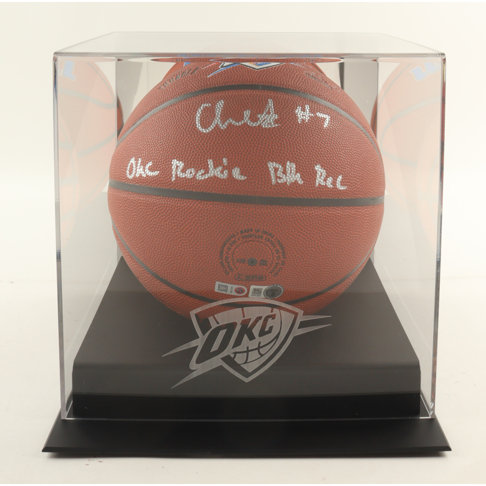 Chet Holmgren Signed Thunder Logo NBA Basketball with Display Case Inscribed "OKC Rookie Blk Rec" (Holmgren & Beckett) at PristineAuction.com