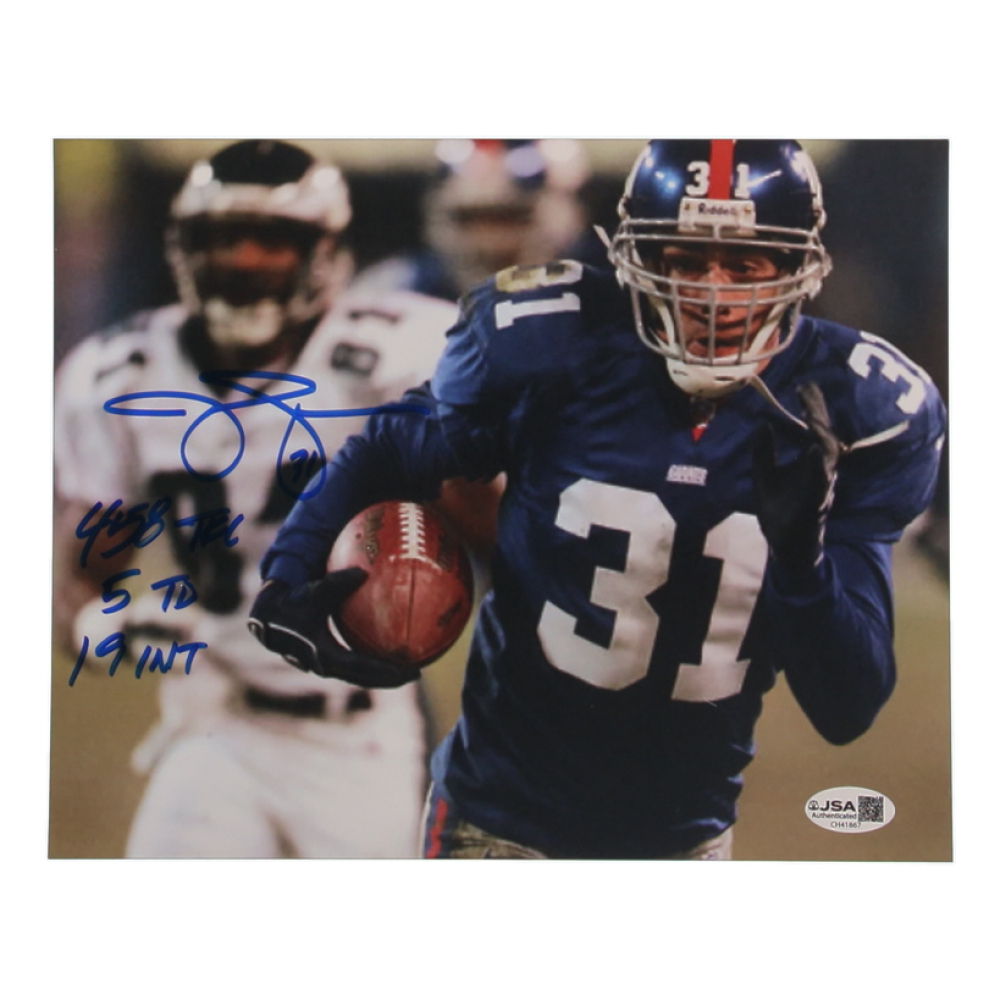 Jason Sehorn Signed Giants 8x10 Photo with Career Stat Inscriptions (JSA) at PristineAuction.com