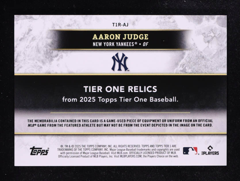Aaron Judge 2025 Topps Tier One Relics #T1RAJ #139/199 at PristineAuction.com Aaron Judge 2025 Topps Tier One Relics #T1RAJ #139/199 at PristineAuction.com