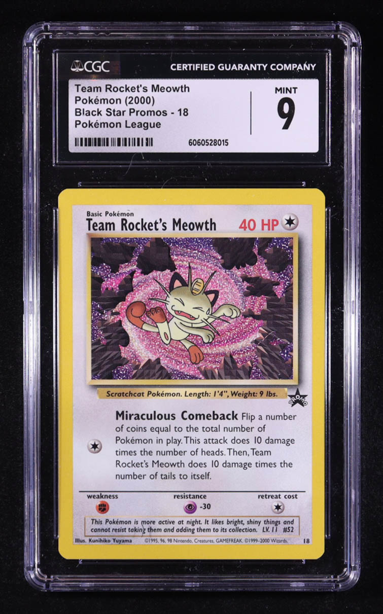 TR's Meowth 1999-03 Pokemon Wizards of the Coast Black Star Promos #18 (CGC 9) at PristineAuction.com TR's Meowth 1999-03 Pokemon Wizards of the Coast Black Star Promos #18 (CGC 9) at PristineAuction.com