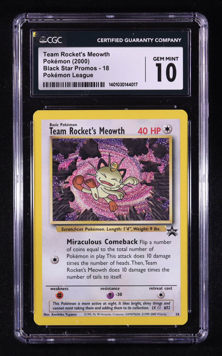 TR's Meowth 1999-03 Pokemon Wizards of the Coast Black Star Promos #18 (CGC 10) at PristineAuction.com TR's Meowth 1999-03 Pokemon Wizards of the Coast Black Star Promos #18 (CGC 10) at PristineAuction.com