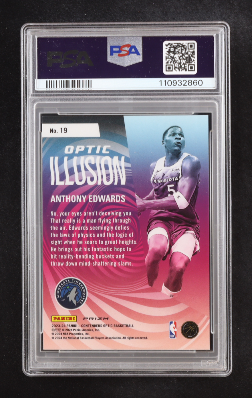 Anthony Edwards 2023-24 Panini Contenders Optic Optic Illusion #19 (PSA 10) at PristineAuction.com Anthony Edwards 2023-24 Panini Contenders Optic Optic Illusion #19 (PSA 10) at PristineAuction.com