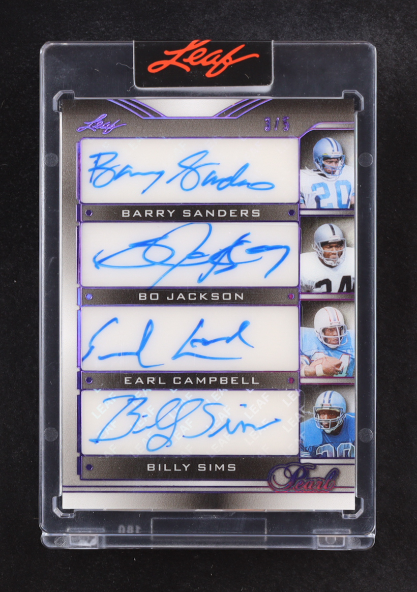 2025 Leaf Pearl Barry Sanders/Bo Jackson/Earl Campbell/Billy Sims Autographs #S4-7 #3/5 at PristineAuction.com 2025 Leaf Pearl Barry Sanders/Bo Jackson/Earl Campbell/Billy Sims Autographs #S4-7 #3/5 at PristineAuction.com