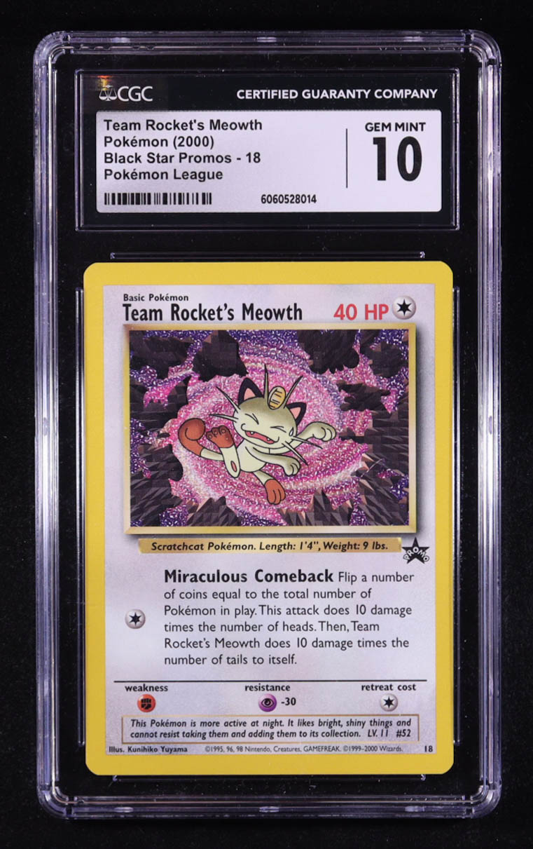 TR's Meowth 1999-03 Pokemon Wizards of the Coast Black Star Promos #18 (CGC 10) at PristineAuction.com TR's Meowth 1999-03 Pokemon Wizards of the Coast Black Star Promos #18 (CGC 10) at PristineAuction.com