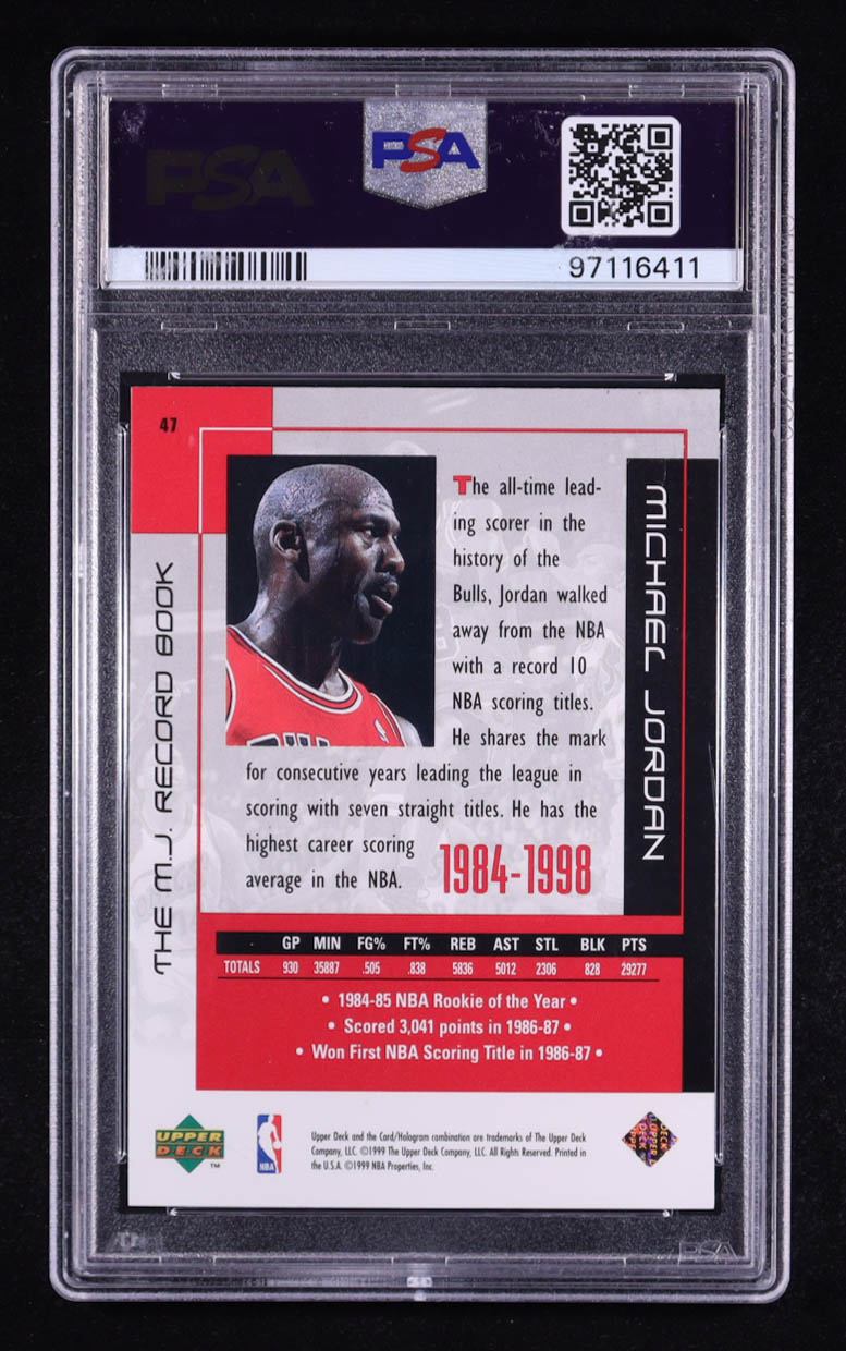 Michael Jordan 1999 Upper Deck Michael Jordan Career #47 Record Book (PSA 9) at PristineAuction.com Michael Jordan 1999 Upper Deck Michael Jordan Career #47 Record Book (PSA 9) at PristineAuction.com