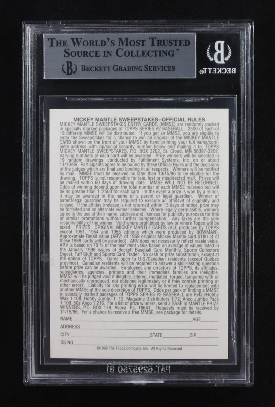 Mickey Mantle 1996 Topps Mantle Redemption #19 1969 Topps (BGS 9) at PristineAuction.com Mickey Mantle 1996 Topps Mantle Redemption #19 1969 Topps (BGS 9) at PristineAuction.com