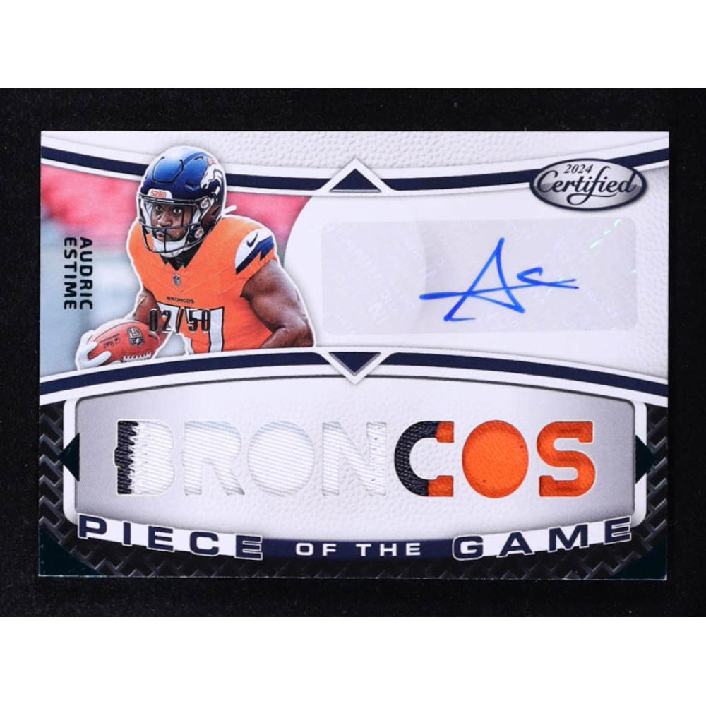 Audric Estime 2024 Certified Piece of the Game Signatures Teal #40 #02/50 RC at PristineAuction.com