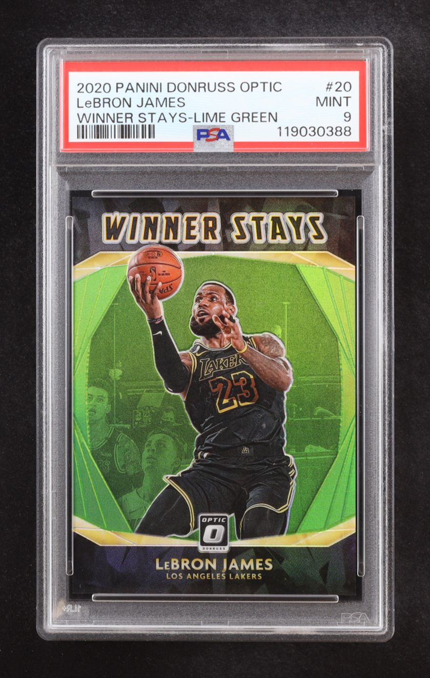 LeBron James 2020-21 Donruss Optic Winner Stays Lime Green #20 #071/149 (PSA 9) at PristineAuction.com LeBron James 2020-21 Donruss Optic Winner Stays Lime Green #20 #071/149 (PSA 9) at PristineAuction.com