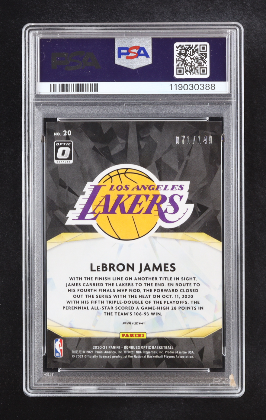 LeBron James 2020-21 Donruss Optic Winner Stays Lime Green #20 #071/149 (PSA 9) at PristineAuction.com LeBron James 2020-21 Donruss Optic Winner Stays Lime Green #20 #071/149 (PSA 9) at PristineAuction.com
