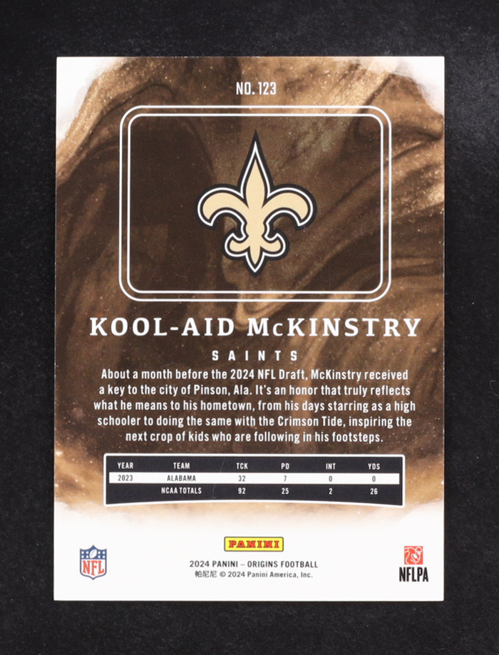 Kool-Aid McKinstry 2024 Panini Origins Holo Green #123 #7/10 RC at PristineAuction.com Kool-Aid McKinstry 2024 Panini Origins Holo Green #123 #7/10 RC at PristineAuction.com