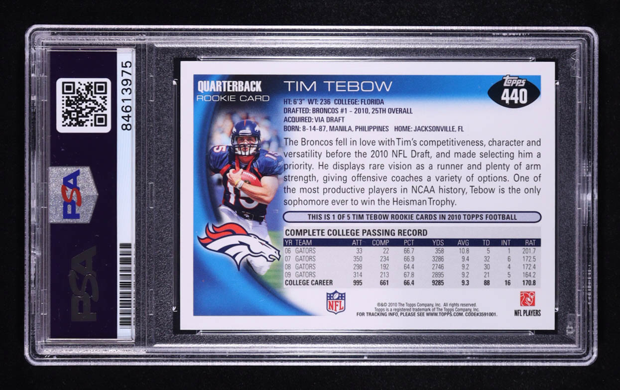 Tim Tebow Signed 2010 Topps #440A RC (PSA | Auto 10) at PristineAuction.com Tim Tebow Signed 2010 Topps #440A RC (PSA | Auto 10) at PristineAuction.com
