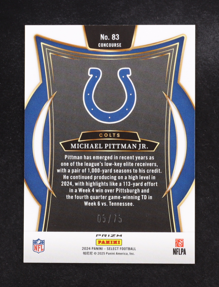 Michael Pittman Jr. 2024 Select Prizm Purple #83 #5/75 at PristineAuction.com Michael Pittman Jr. 2024 Select Prizm Purple #83 #5/75 at PristineAuction.com