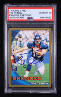 Tim Tebow Signed 2010 Topps Gold #440 #1986/2010 RC (PSA | Auto 10) at PristineAuction.com