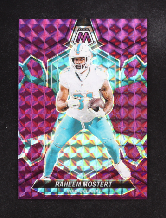 Raheem Mostert 2024 Panini Mosaic Mosaic Purple #136 #24/49 at PristineAuction.com Raheem Mostert 2024 Panini Mosaic Mosaic Purple #136 #24/49 at PristineAuction.com
