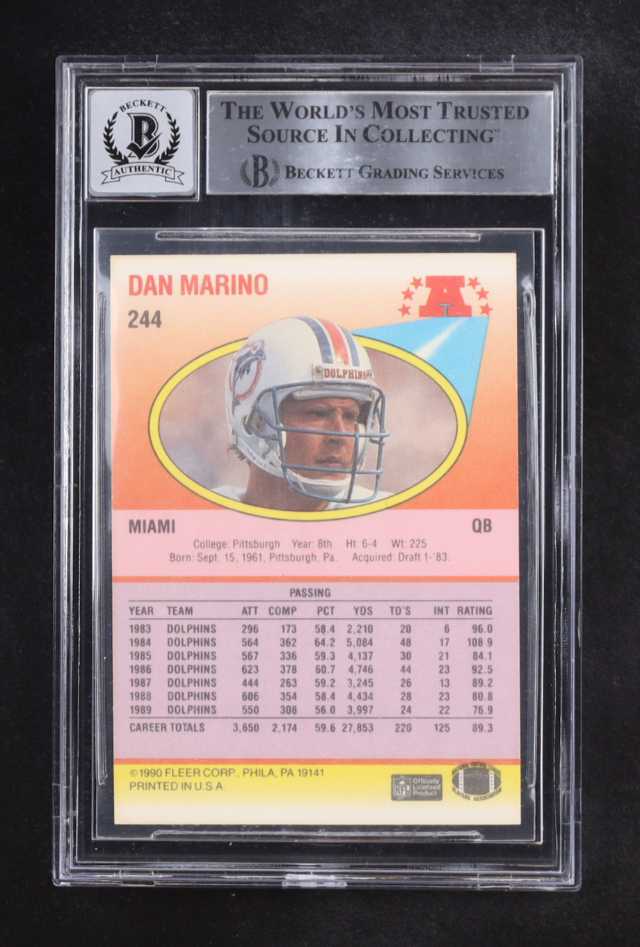 Dan Marino Signed 1990 Fleer Autographs #244 (Beckett | Autograph Graded BGS 10) at PristineAuction.com Dan Marino Signed 1990 Fleer Autographs #244 (Beckett | Autograph Graded BGS 10) at PristineAuction.com