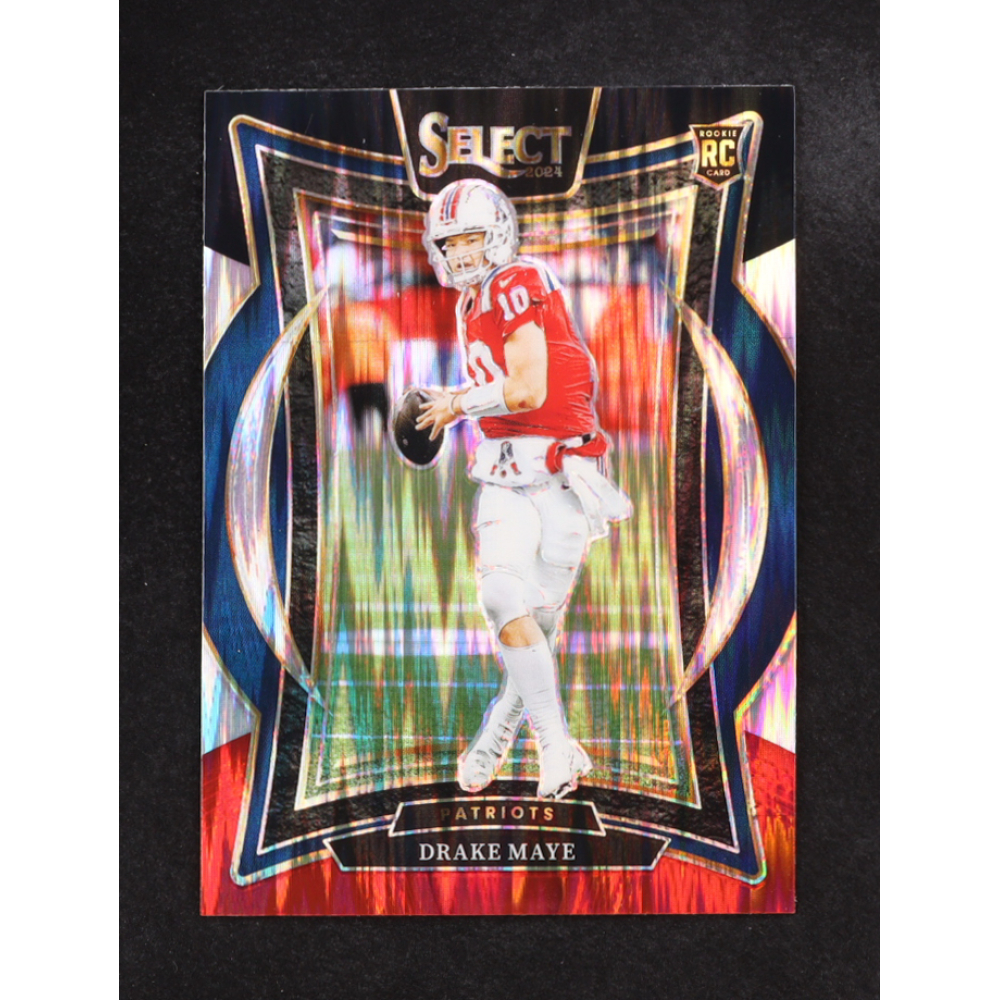 Drake Maye 2024 Select Prizm Black and Red Shock #27 RC at PristineAuction.com