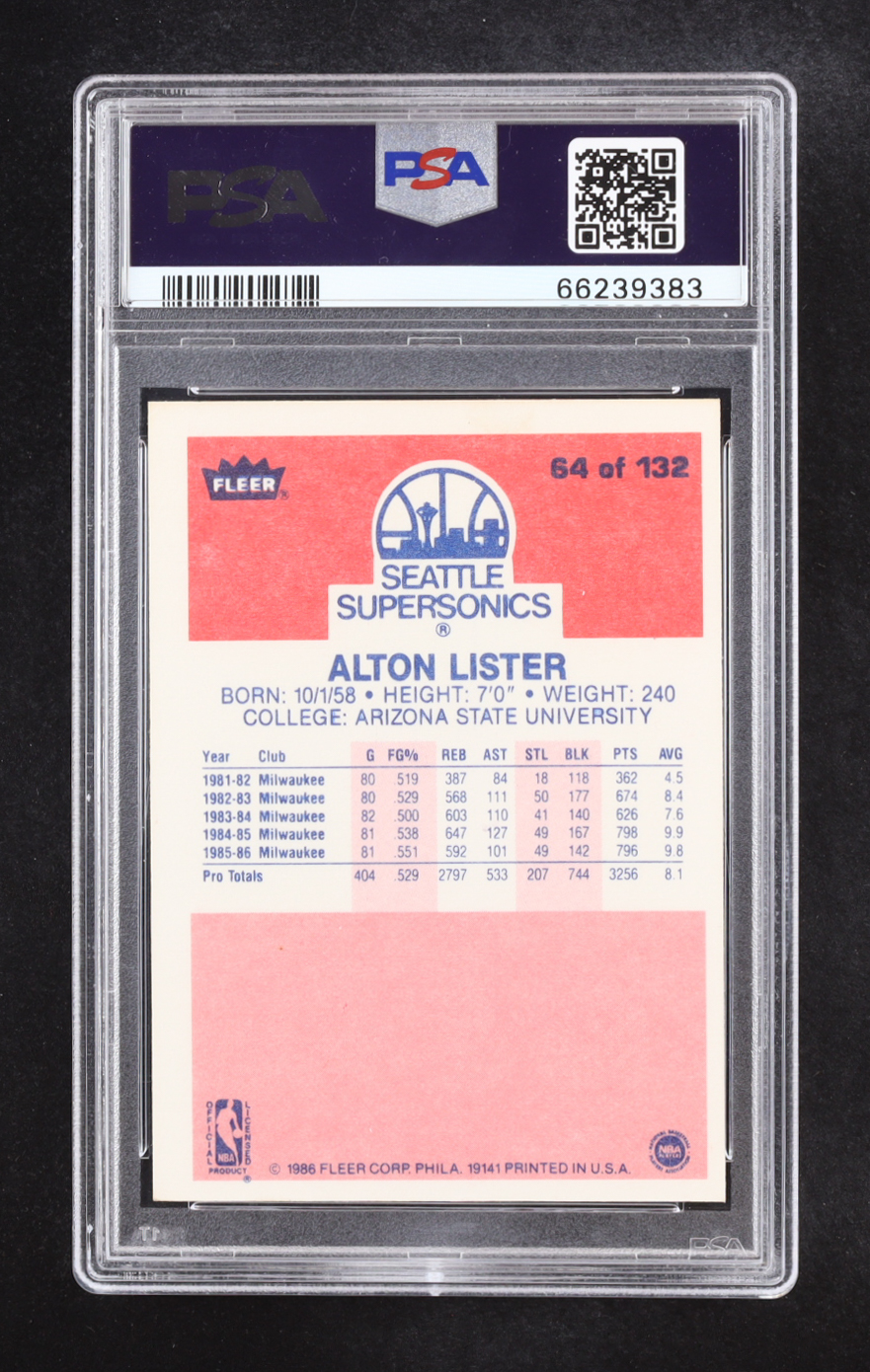 Alton Lister 1986-87 Fleer #64 (PSA 7) at PristineAuction.com Alton Lister 1986-87 Fleer #64 (PSA 7) at PristineAuction.com