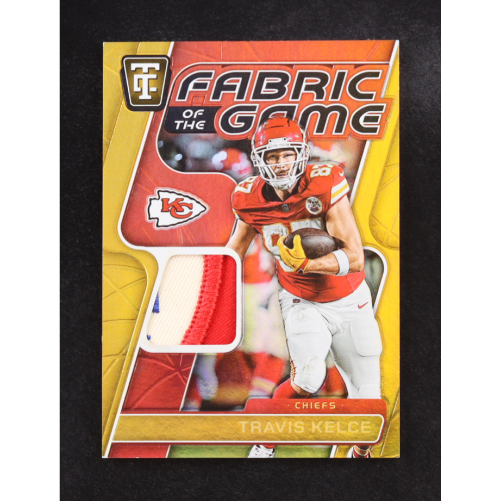 Travis Kelce 2024 Totally Certified Fabric of the Game Mirror Platinum Gold #20 #7/10 at PristineAuction.com