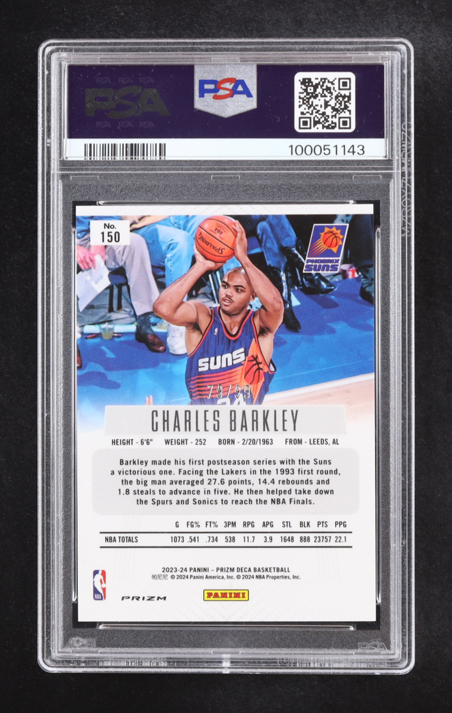 Charles Barkley 2023-24 Panini Prizm Deca Prizms Purple #150 #79/99 (PSA 9) at PristineAuction.com Charles Barkley 2023-24 Panini Prizm Deca Prizms Purple #150 #79/99 (PSA 9) at PristineAuction.com