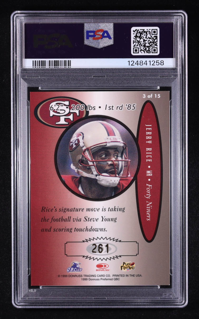 Jerry Rice 1999 Donruss Preferred QBC Autographs #3 #261 (PSA 8) at PristineAuction.com Jerry Rice 1999 Donruss Preferred QBC Autographs #3 #261 (PSA 8) at PristineAuction.com