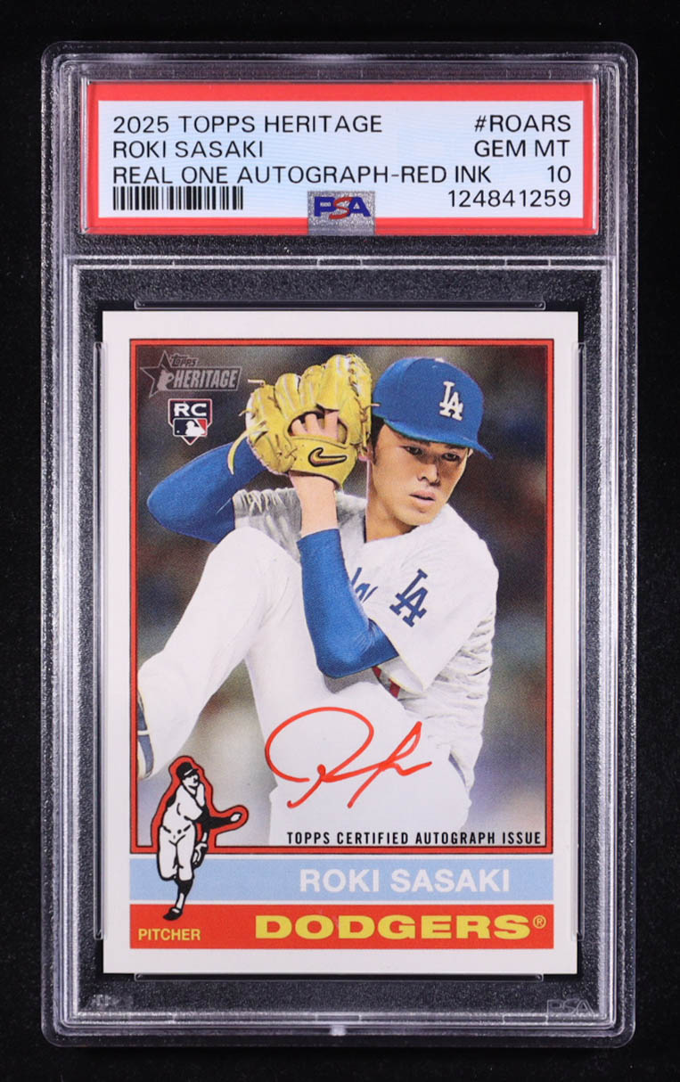 Roki Sasaki 2025 Topps Heritage Real One Autographs #ROARS EXCH RC (PSA 10) at PristineAuction.com Roki Sasaki 2025 Topps Heritage Real One Autographs #ROARS EXCH RC (PSA 10) at PristineAuction.com