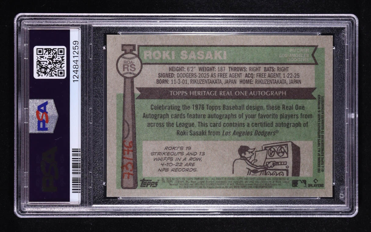 Roki Sasaki 2025 Topps Heritage Real One Autographs #ROARS EXCH RC (PSA 10) at PristineAuction.com Roki Sasaki 2025 Topps Heritage Real One Autographs #ROARS EXCH RC (PSA 10) at PristineAuction.com