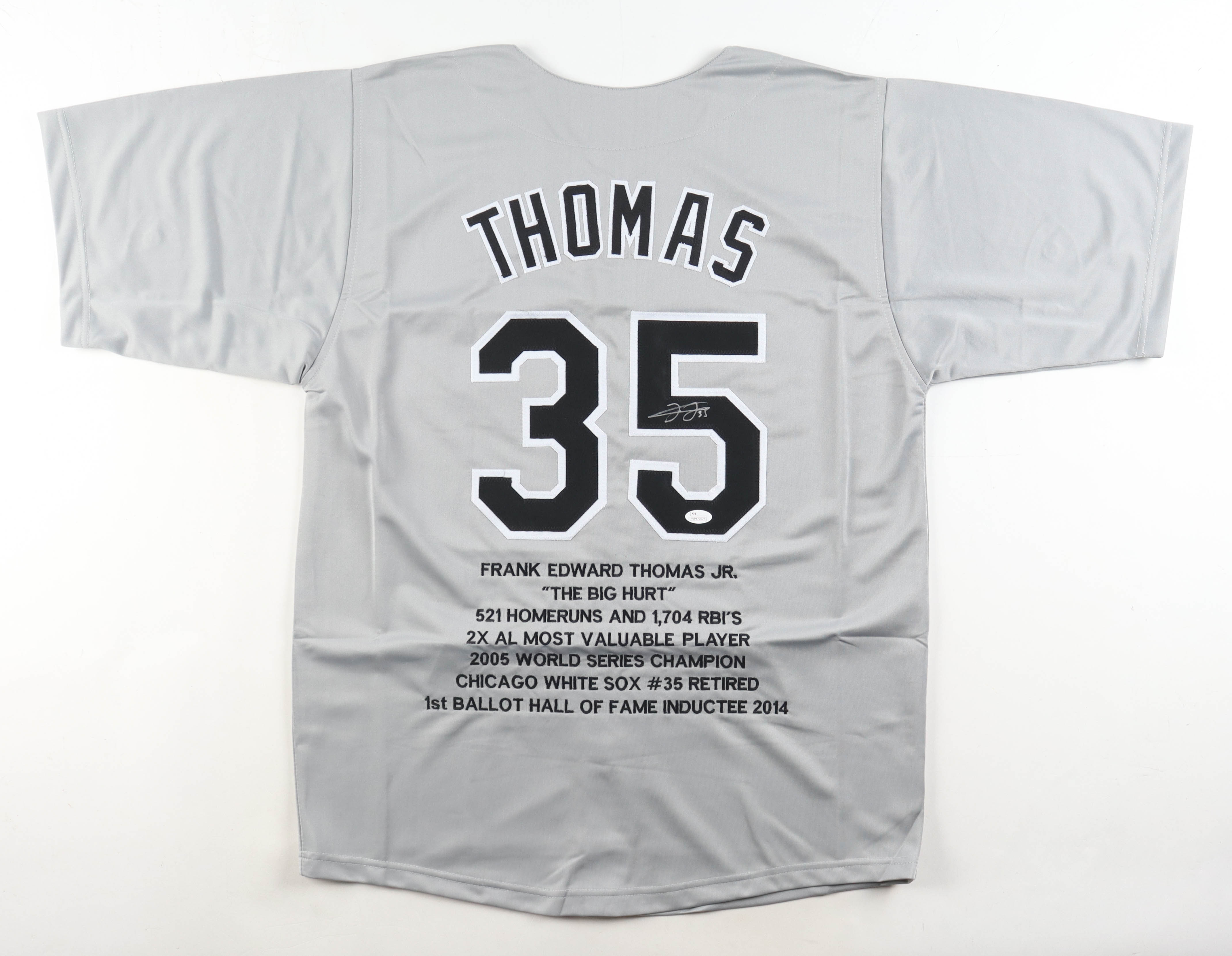 Frank Thomas Signed Career Stat Highlight Jersey (JSA) at PristineAuction.com Frank Thomas Signed Career Stat Highlight Jersey (JSA) at PristineAuction.com