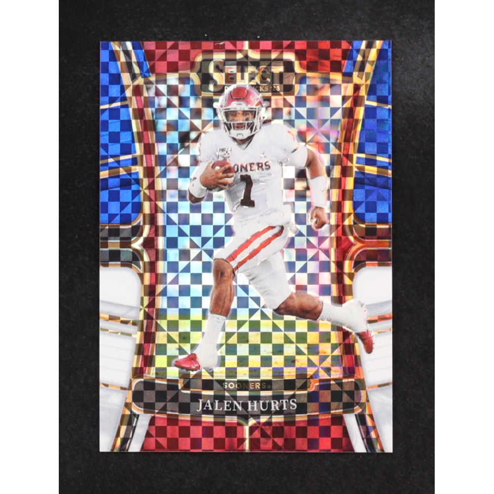 Jalen Hurts 2023 Select Draft Picks Prizms Blue and White Squares #32 #32/100 at PristineAuction.com