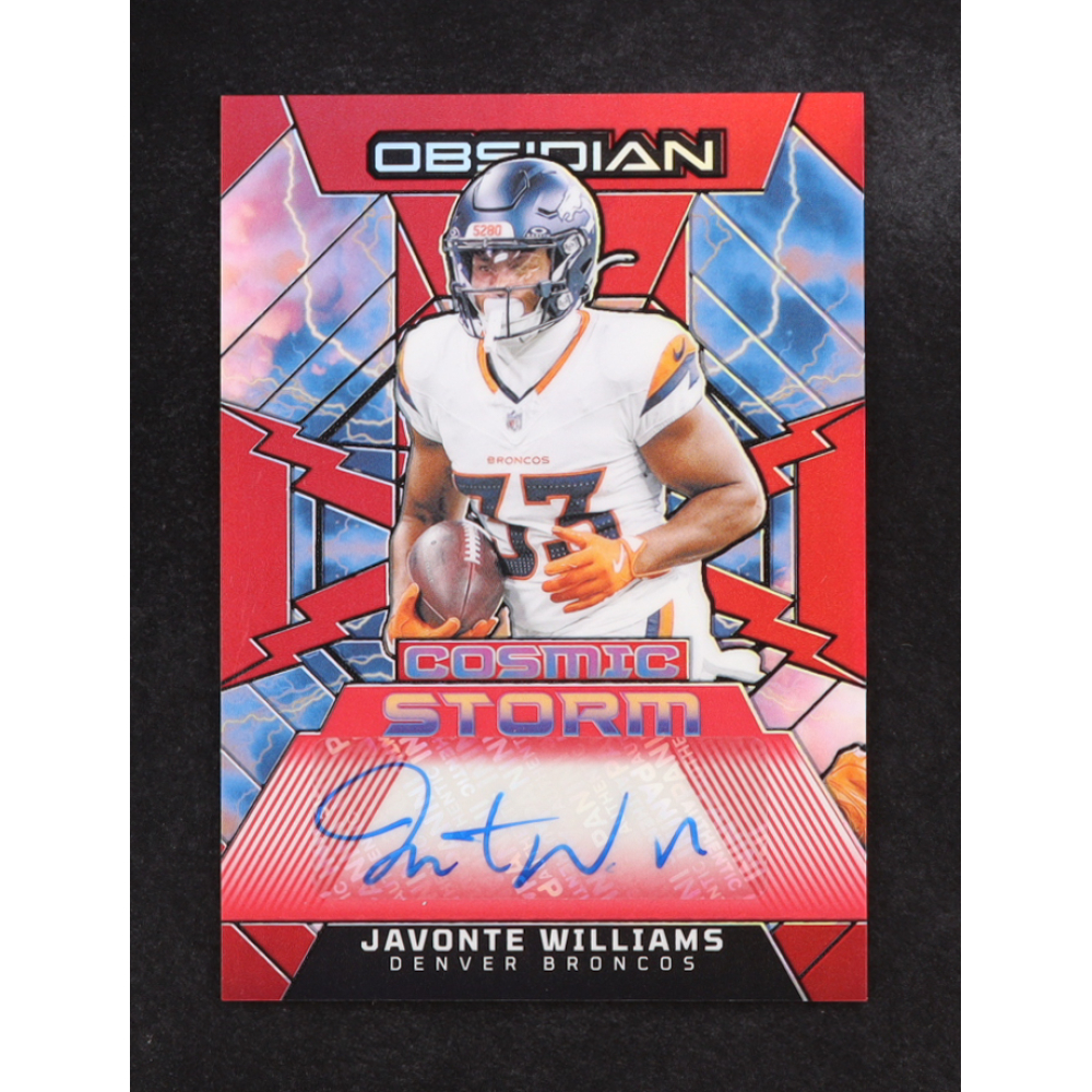 Javonte Williams 2024 Panini Obsidian Cosmic Storm Signatures Red #3 #55/75 at PristineAuction.com