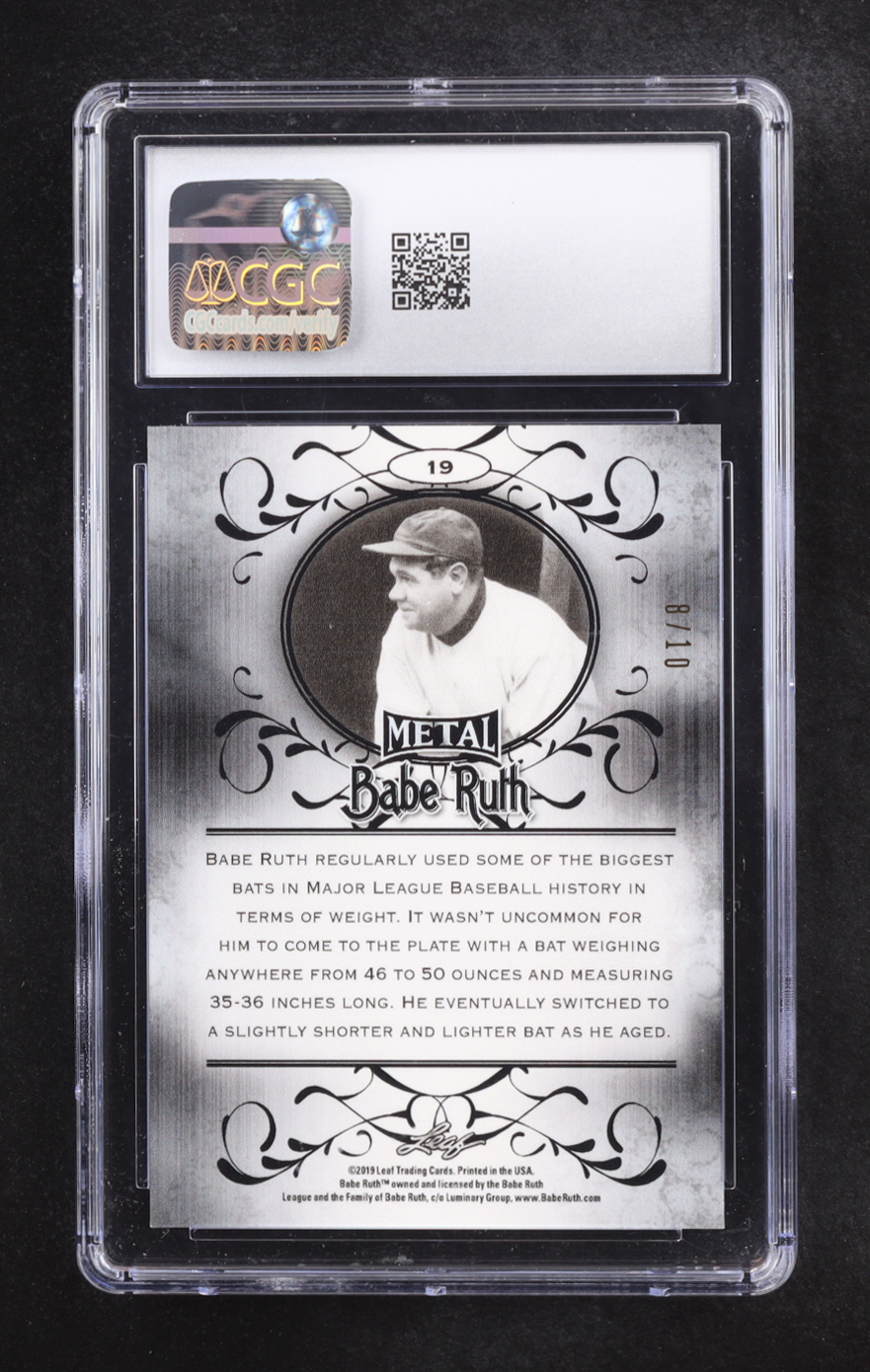 Babe Ruth 2019 Leaf Metal Babe Ruth Collection Wave Black #19 #08/10 (CGC 8.5) at PristineAuction.com Babe Ruth 2019 Leaf Metal Babe Ruth Collection Wave Black #19 #08/10 (CGC 8.5) at PristineAuction.com
