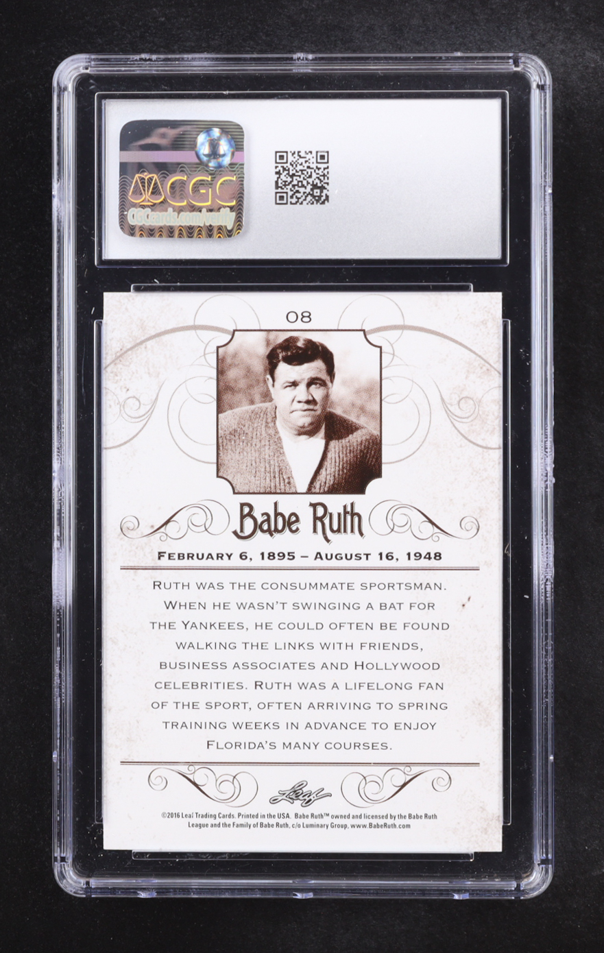 Babe Ruth 2016 Leaf Babe Ruth Collection #8 (CGC 9) at PristineAuction.com Babe Ruth 2016 Leaf Babe Ruth Collection #8 (CGC 9) at PristineAuction.com