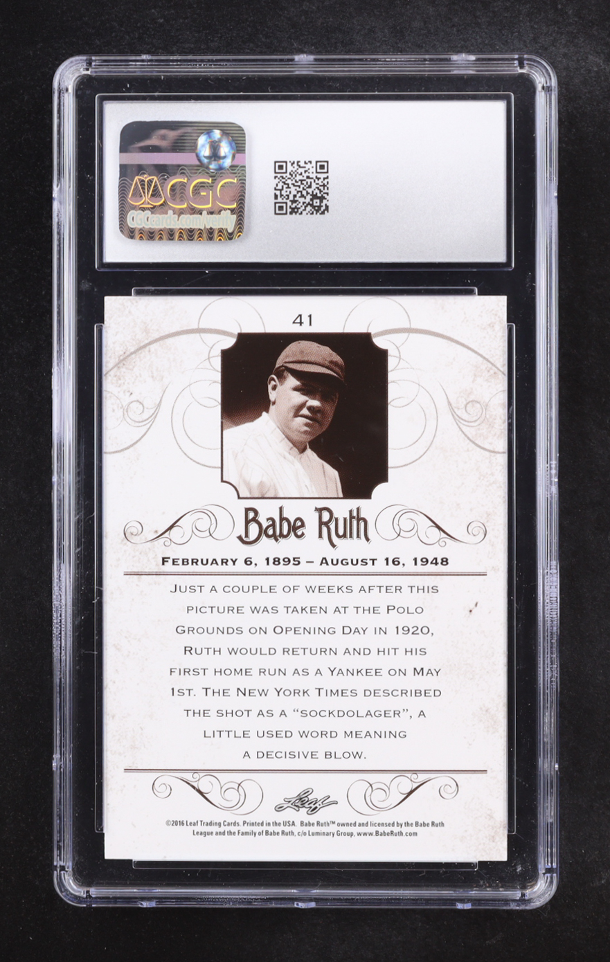 Babe Ruth 2016 Leaf Babe Ruth Collection #41 (CGC 9) at PristineAuction.com Babe Ruth 2016 Leaf Babe Ruth Collection #41 (CGC 9) at PristineAuction.com