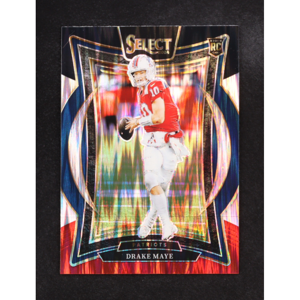 Drake Maye 2024 Select Prizm Black and Red Shock #27 RC at PristineAuction.com