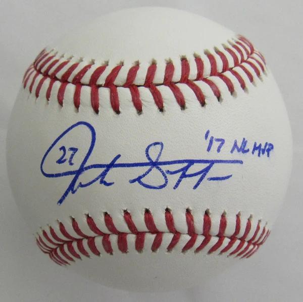 Giancarlo Stanton Signed OML Baseball Inscribed "17 NL MVP" (JSA) at PristineAuction.com Giancarlo Stanton Signed OML Baseball Inscribed "17 NL MVP" (JSA) at PristineAuction.com