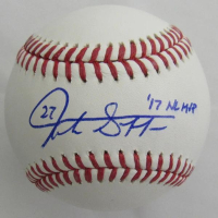 Giancarlo Stanton Signed OML Baseball Inscribed "17 NL MVP" (JSA) at PristineAuction.com