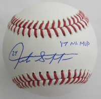 Giancarlo Stanton Signed OML Baseball Inscribed "17 NL MVP" (JSA) at PristineAuction.com