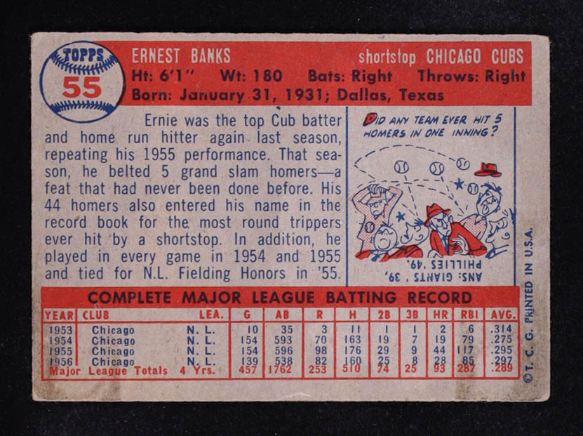 Ernie Banks 1957 Topps #55 at PristineAuction.com Ernie Banks 1957 Topps #55 at PristineAuction.com