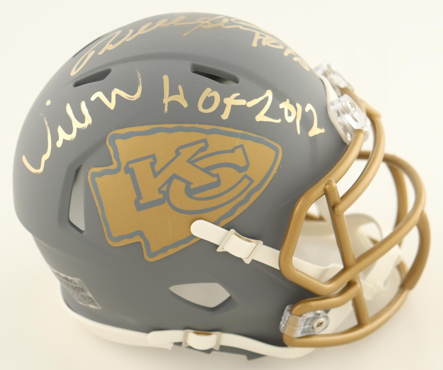 Willie Roaf, Will Shields & Emmitt Thomas Signed Chiefs Slate Alternate Speed Mini Helmet Inscribed "HOF 2012", "HOF 15" & "HOF 08" (JSA) at PristineAuction.com Willie Roaf, Will Shields & Emmitt Thomas Signed Chiefs Slate Alternate Speed Mini Helmet Inscribed "HOF 2012", "HOF 15" & "HOF 08" (JSA) at PristineAuction.com