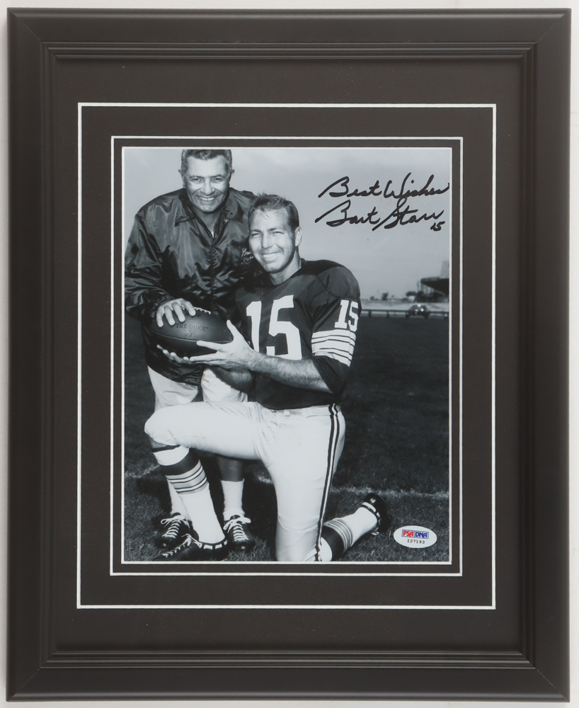 Bart Starr Signed Packers Custom Framed Photo Display Inscribed "Best Wishes" (PSA) at PristineAuction.com Bart Starr Signed Packers Custom Framed Photo Display Inscribed "Best Wishes" (PSA) at PristineAuction.com