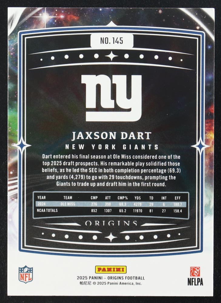 Jaxson Dart 2025 Panini Origins #145 RC at PristineAuction.com Jaxson Dart 2025 Panini Origins #145 RC at PristineAuction.com